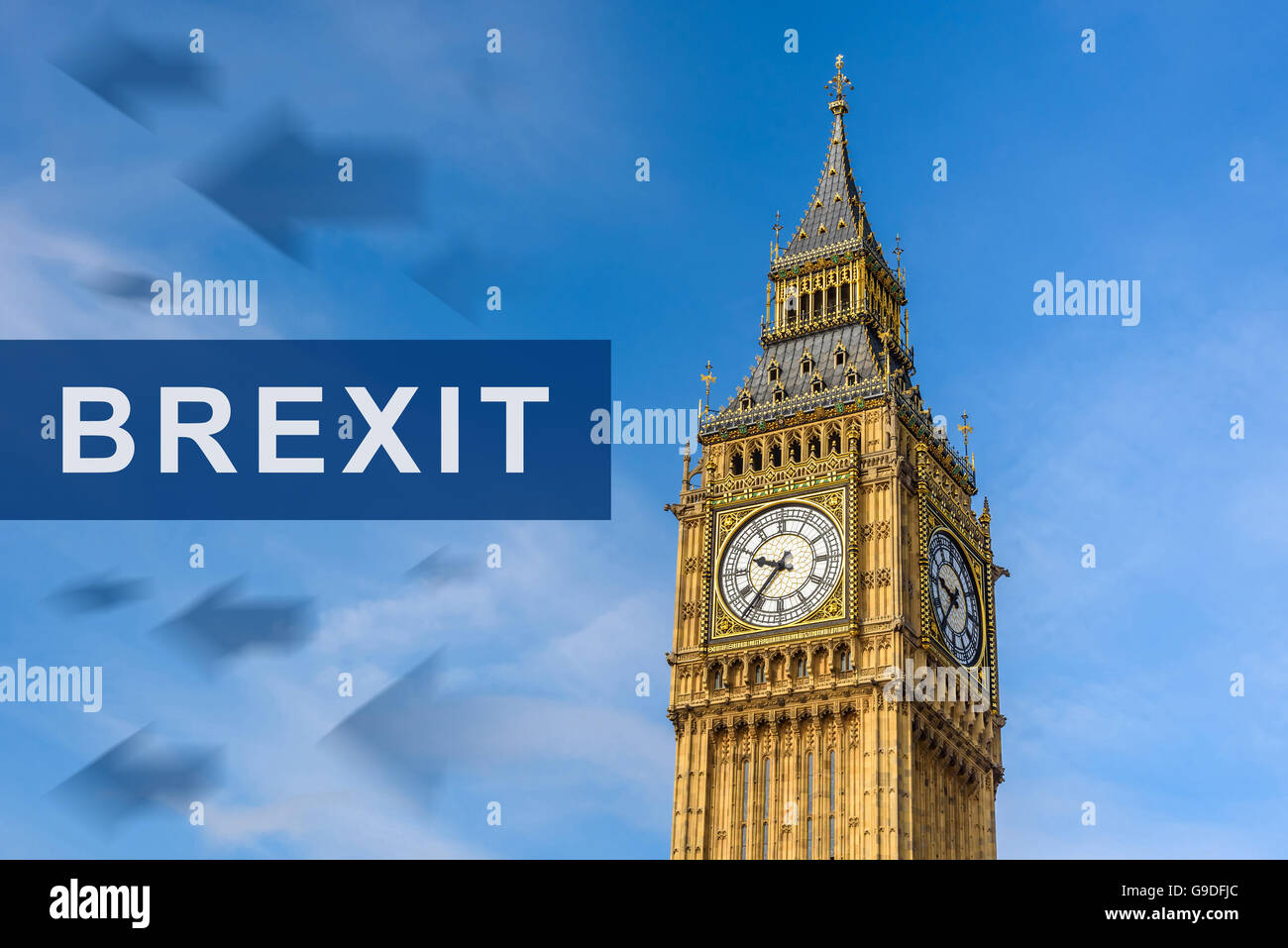 O british brexit salir con la torre del reloj, el Big Ben de Londres, Inglaterra, Reino Unido. Foto de stock