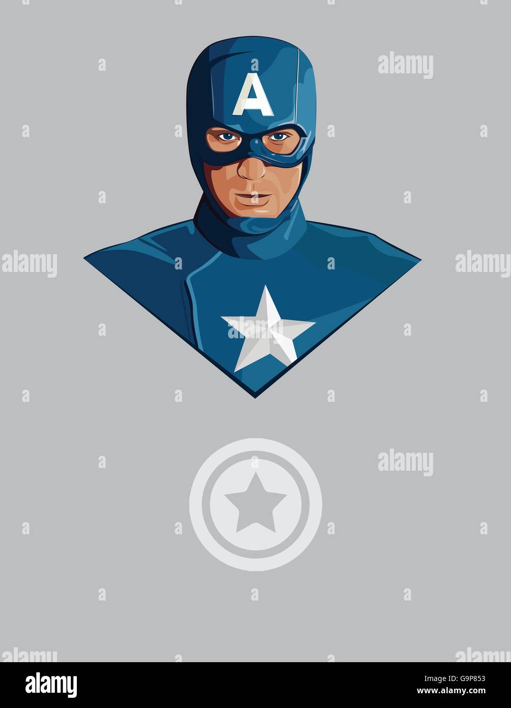 El capitán, hombre, super personaje, personaje de comic, Marvel, Marvel Comics, aventura, película, personaje de cartón, tatuaje, avatar Ilustración del Vector