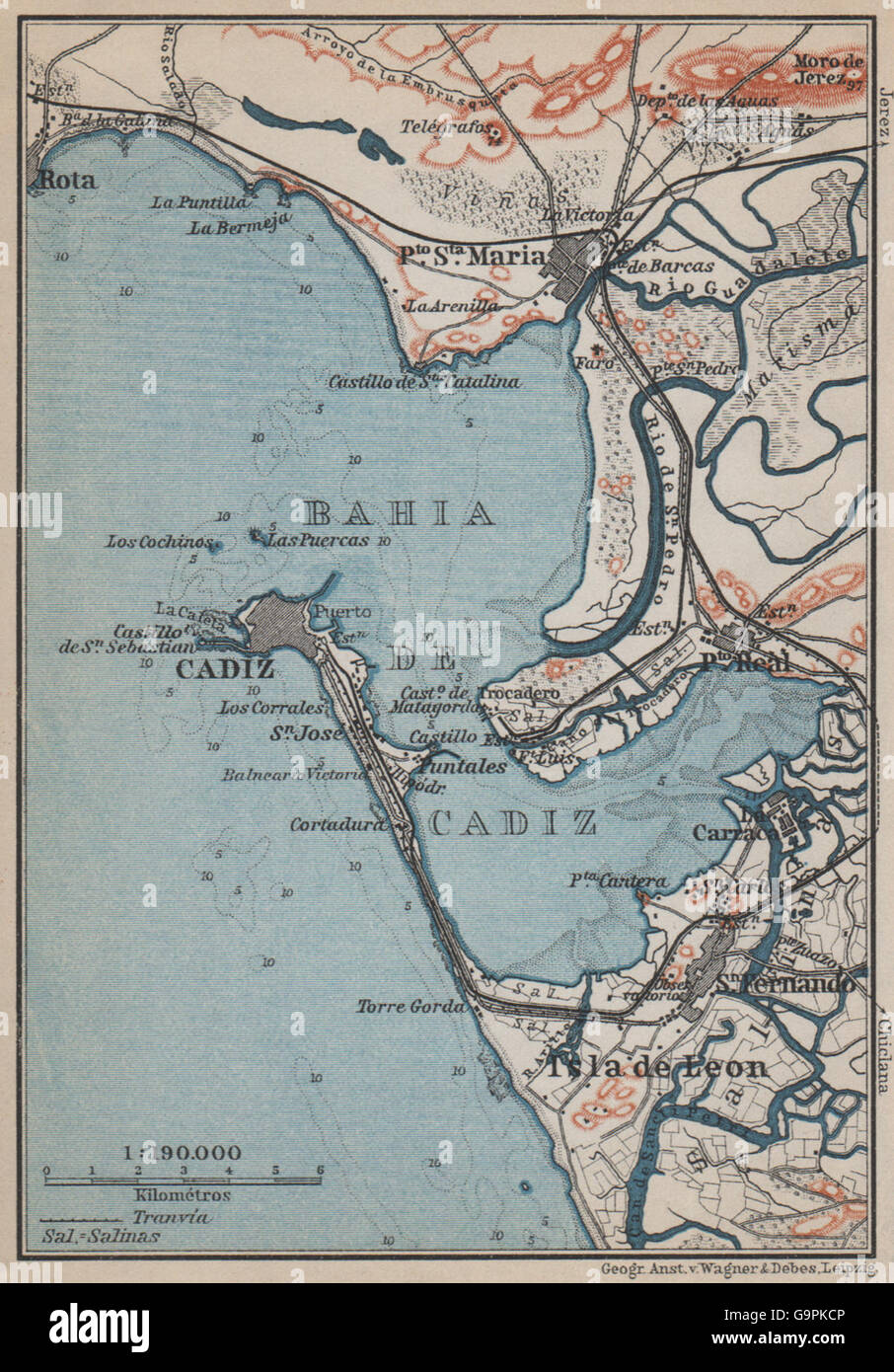 La Bahía de Cádiz. Puerto de Sta María. San Fernando. Cádiz España España,  1913 mapa Fotografía de stock - Alamy