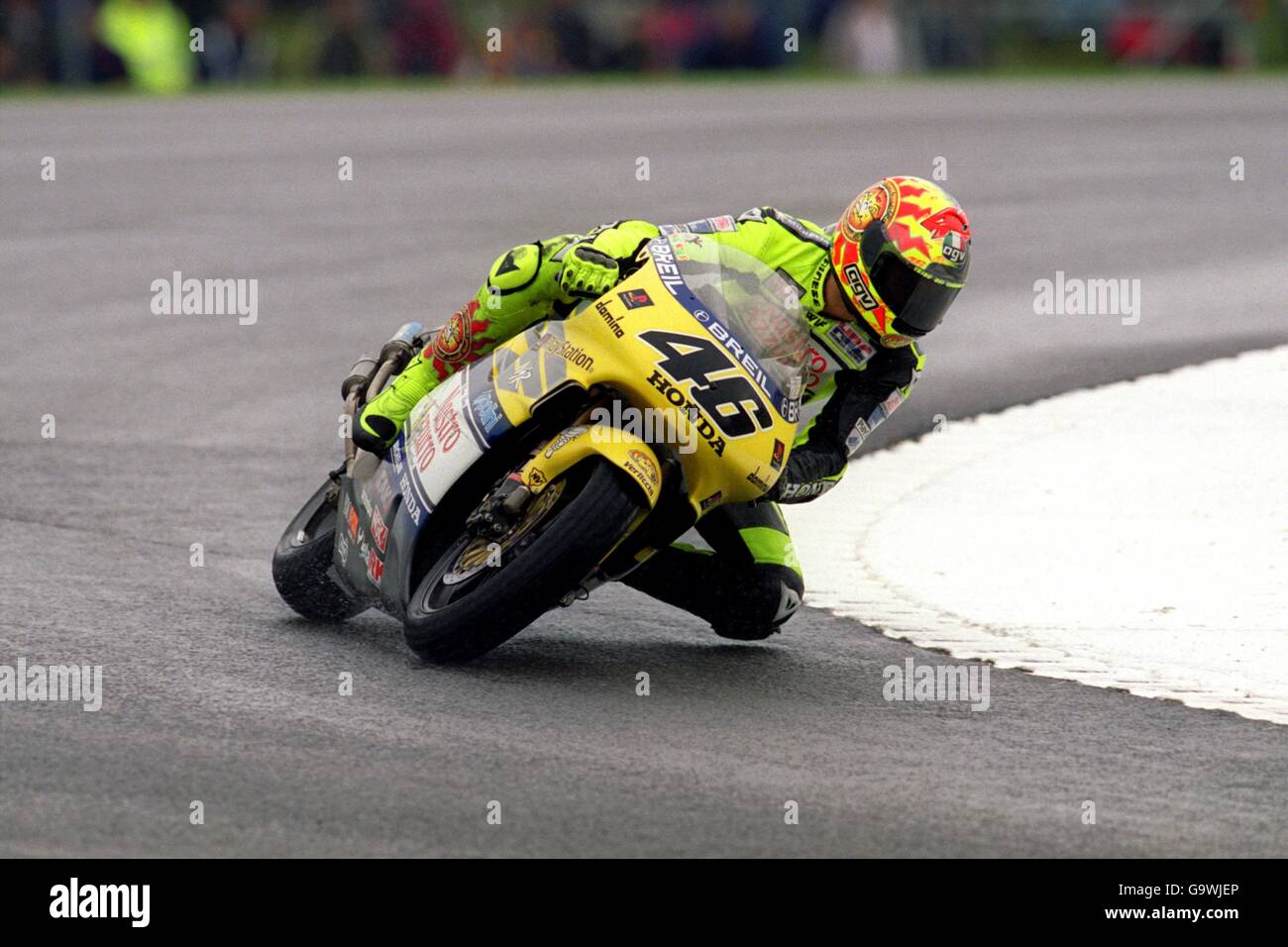 Motociclismo - Campeonato Mundial 500cc - Gran Premio Británico - Parque Donington. Valentino Rossi, Nastro Azzurro Honda Foto de stock