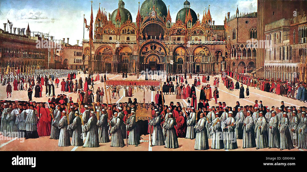 La Plaza de San Marcos, en Venecia, en 1496 una pintura de Gentile Bellini Foto de stock