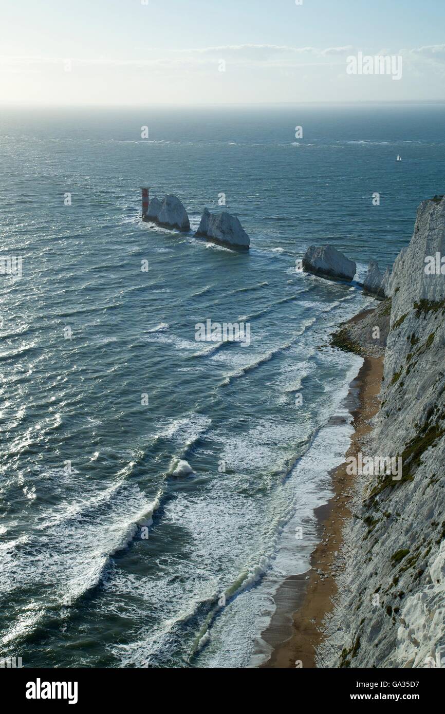 Vista de las agujas, en la Isla de Wight, Inglaterra, Reino Unido, GB Foto de stock