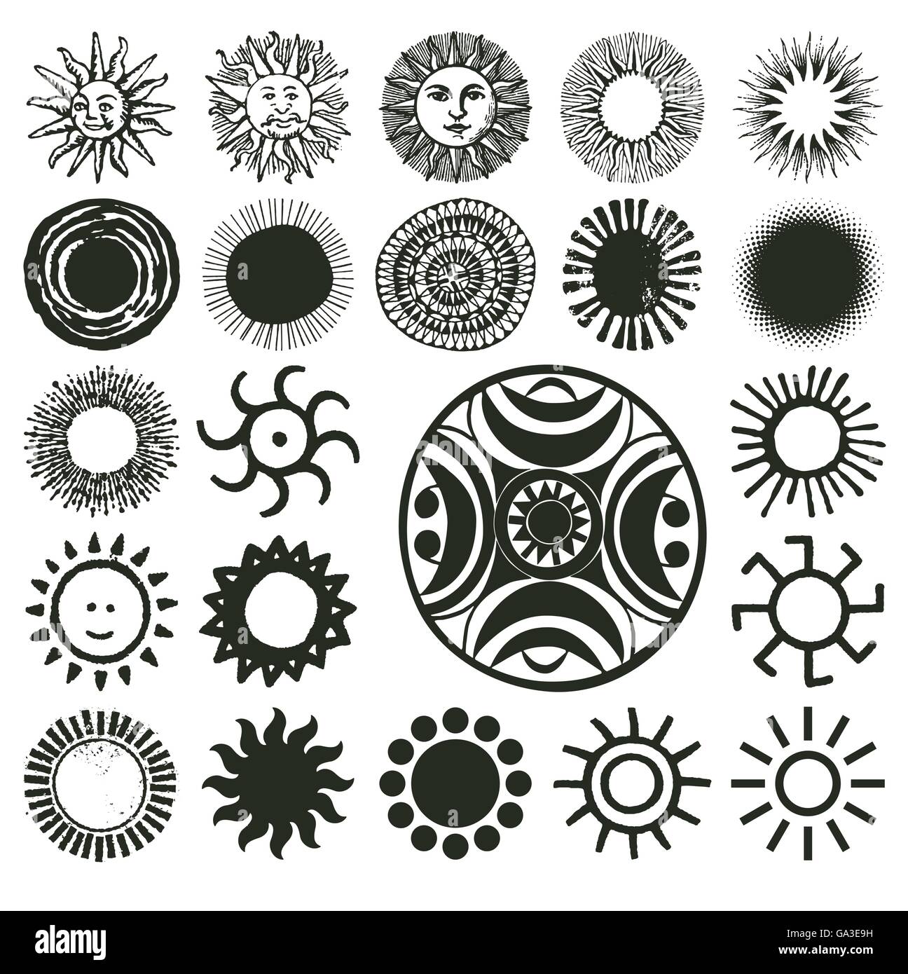 Casco antiguo, tradicional y moderna, símbolos de sol Ilustración del Vector