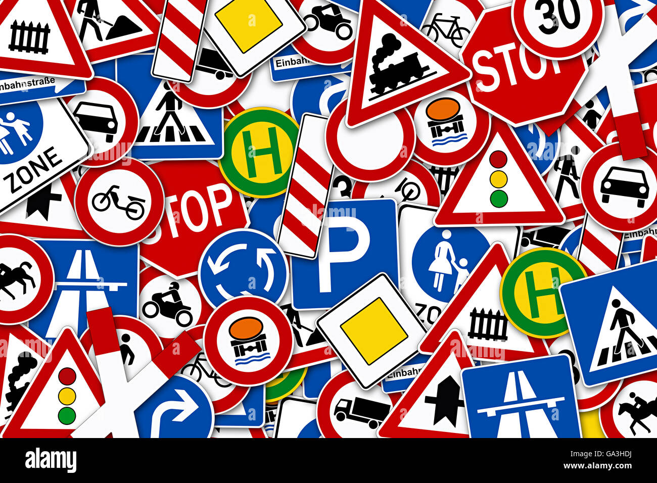 Collage de fondo de muchas señales de carretera ilustración Fotografía de  stock - Alamy
