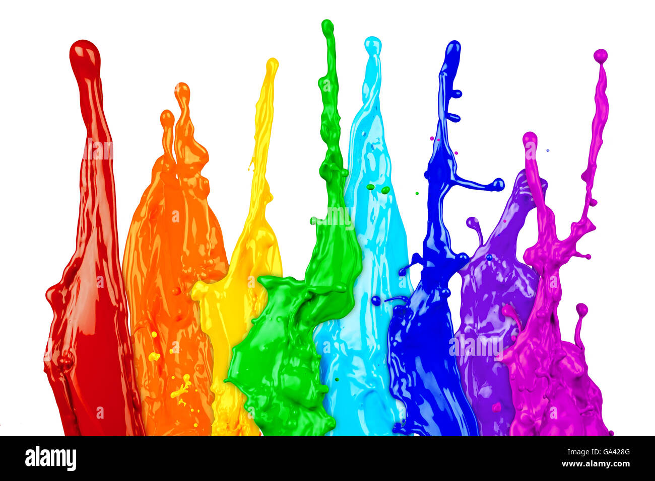 Salpicaduras de color abstracto rainbow aislado sobre fondo blanco. Foto de stock