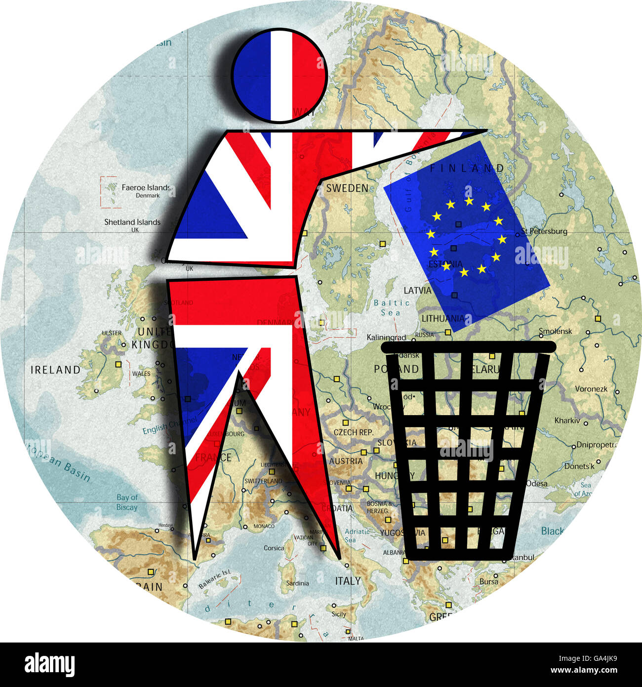 Brexit, propuesto referéndum sobre la pertenencia del Reino Unido en la Unión Europea, Gran Bretaña lanza Europa en el cubo de la basura, Foto de stock
