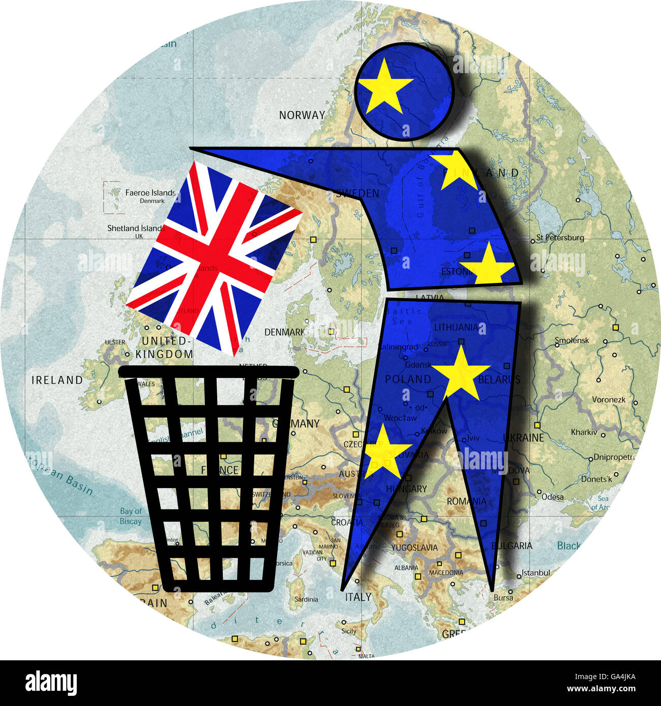 Brexit, propuesto referéndum sobre la pertenencia del Reino Unido en la Unión Europea, Europa genera Gran Bretaña en el cubo de la basura, las naciones Foto de stock