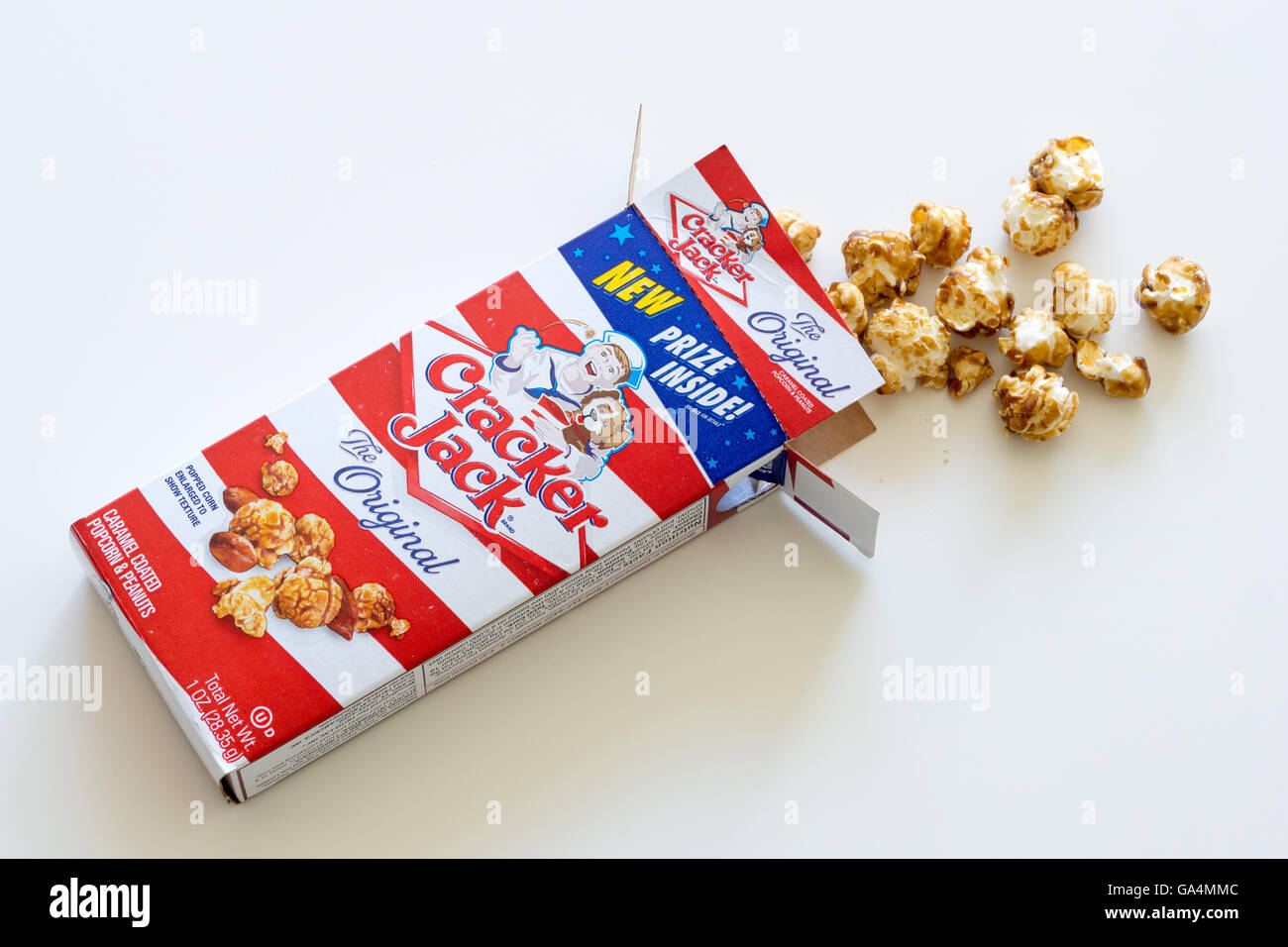 Una caja de Cracker Jack, un americano un bocadillo compuesto de melaza