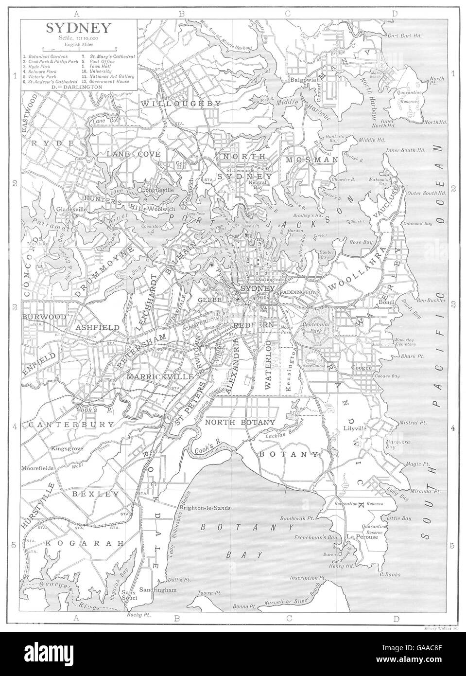 AUSTRALIA: el plan de la ciudad de Sidney, 1910 mapa antiguo Foto de stock