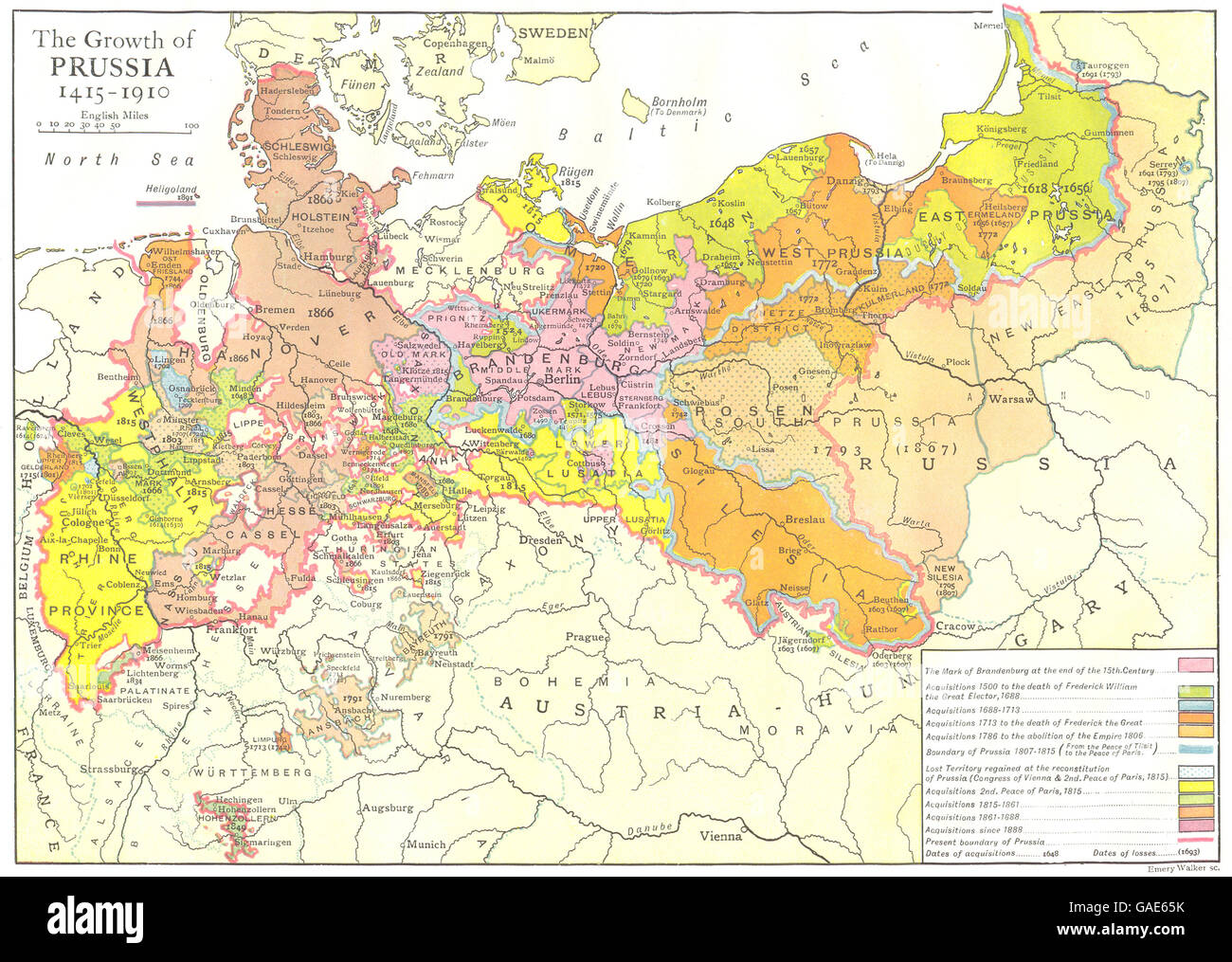 Alemania: El crecimiento de Prusia 1415-1910, 1910 mapa antiguo Foto de stock