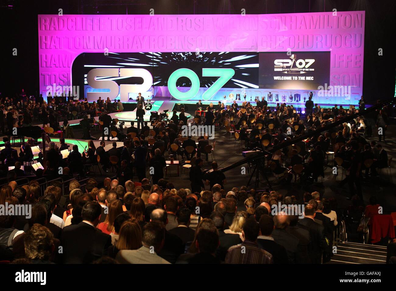 Vista general del escenario durante la BBC Sports Personality of the Year 2007 Awards, en el NEC de Birmingham. Foto de stock