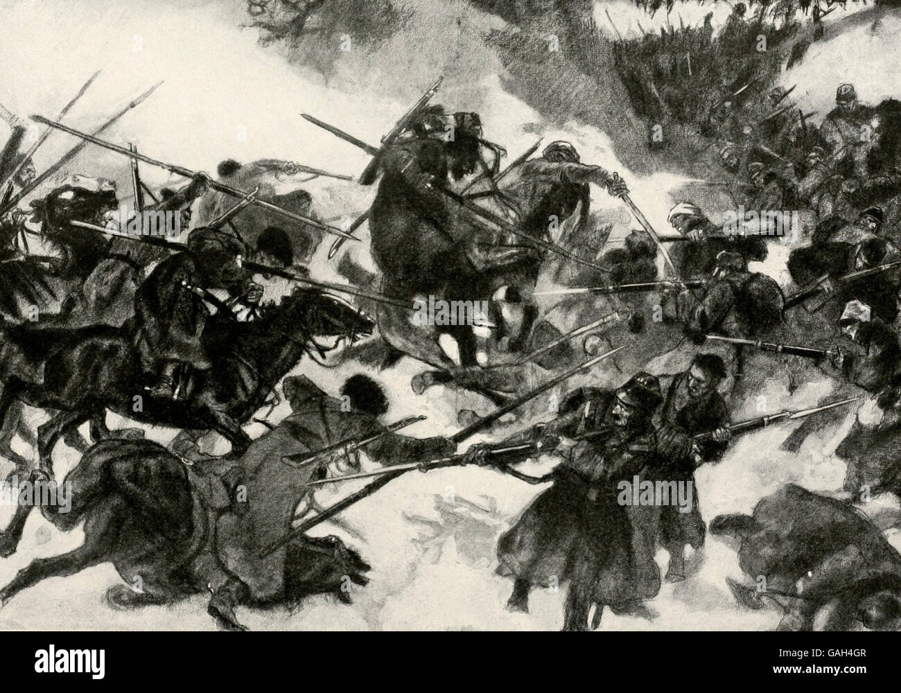 Los cosacos enfrentamiento con la caballería austríaca durante la Primera Guerra Mundial Foto de stock