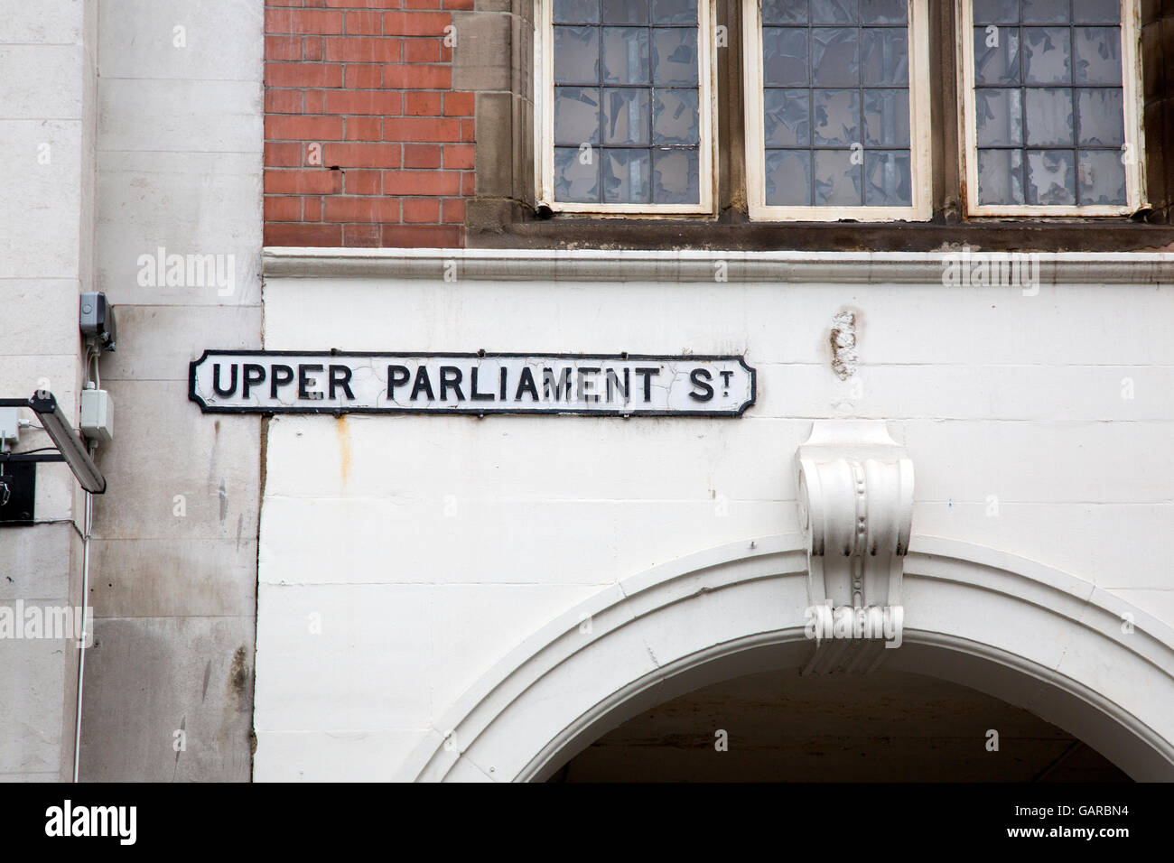 Upper Parliament Street Sign, Nottingham, Inglaterra, Reino Unido Foto de stock