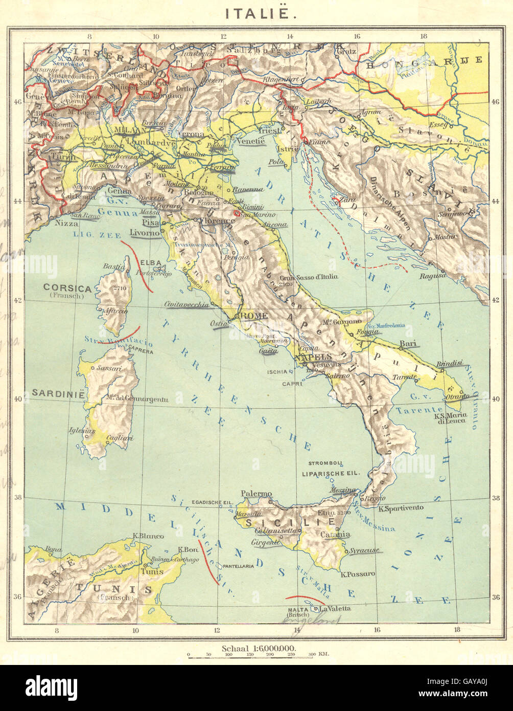 Italia: Italië, 1922 vintage mapa Foto de stock