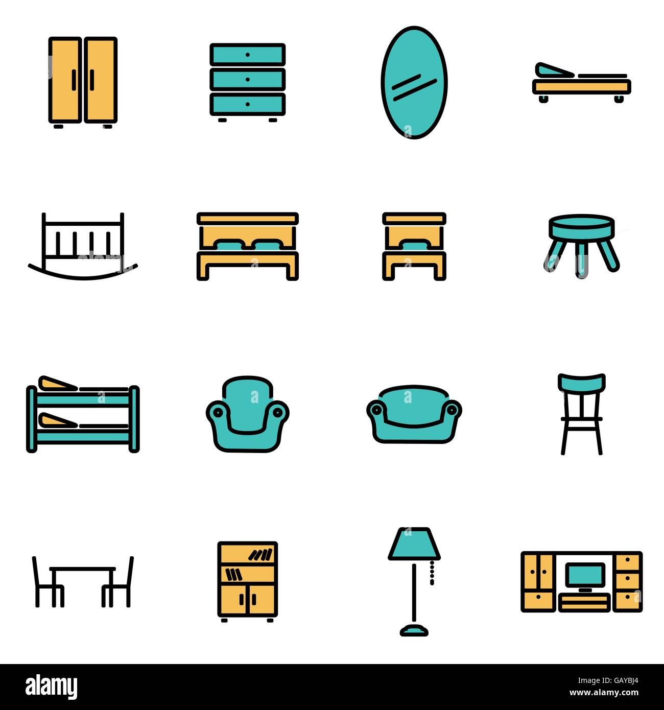 Paquete de iconos Vector Simple: Ilustraciones planas de muebles Imagen  Vector de stock - Alamy