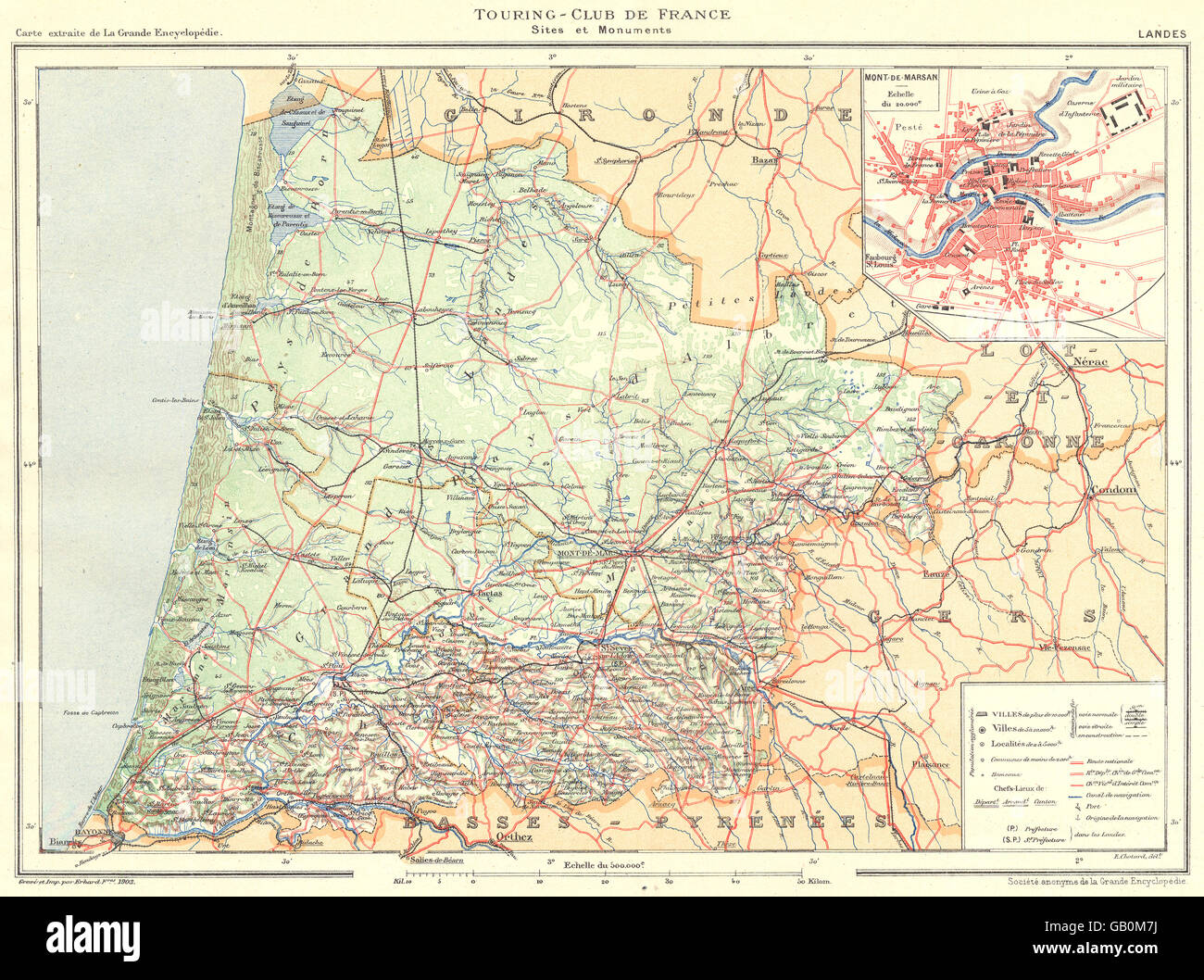 Landes Departement Landes Departement Mapa Mont De Marsan 1903 Fotografia De Stock Alamy