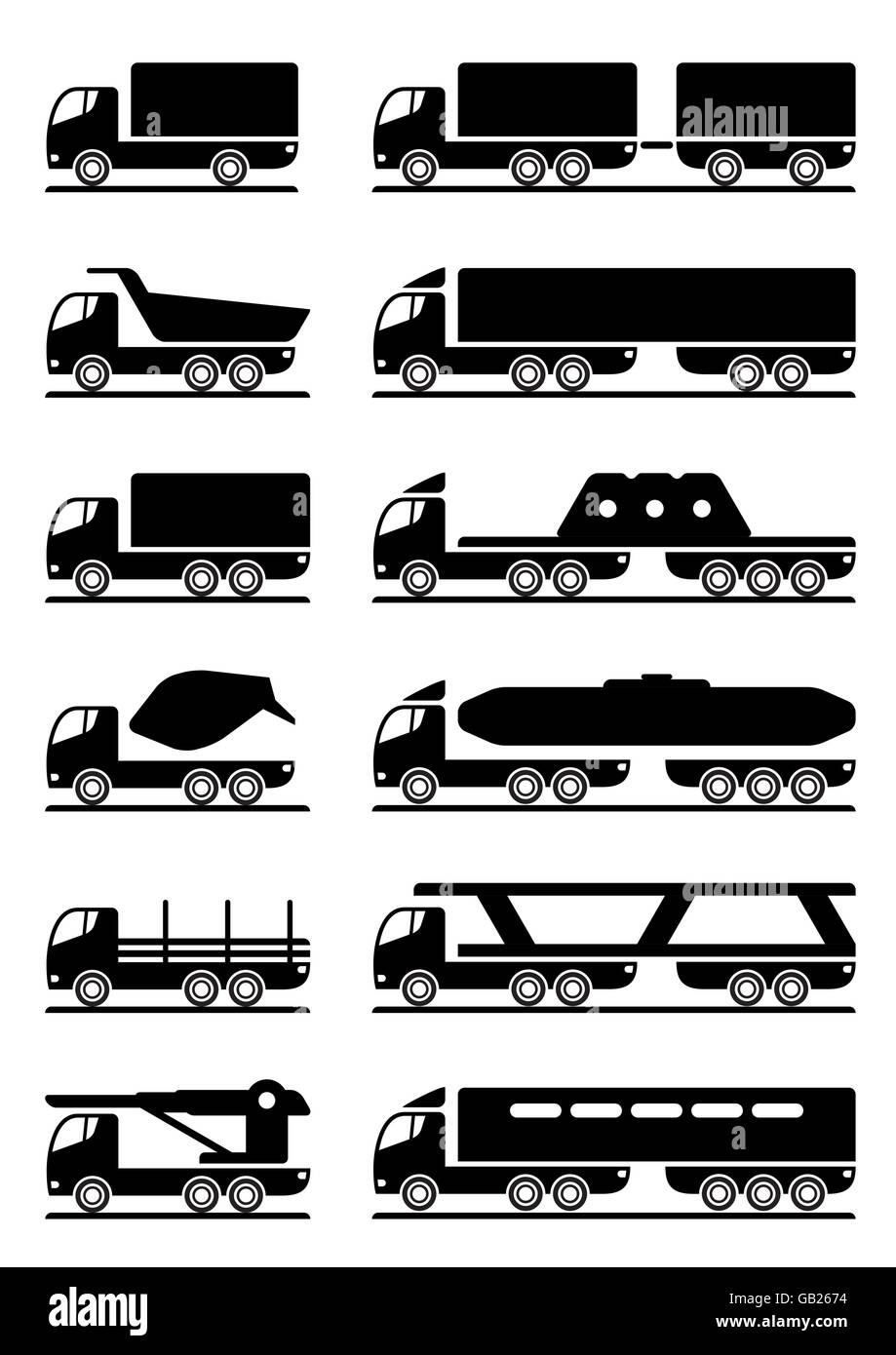Los distintos tipos de camiones - ilustración vectorial Imagen Vector de  stock - Alamy