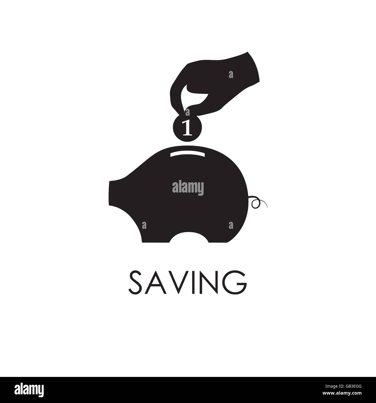 Poner una moneda de mano a la hucha. El dinero del ahorro financiero y el logotipo. Ilustración del Vector