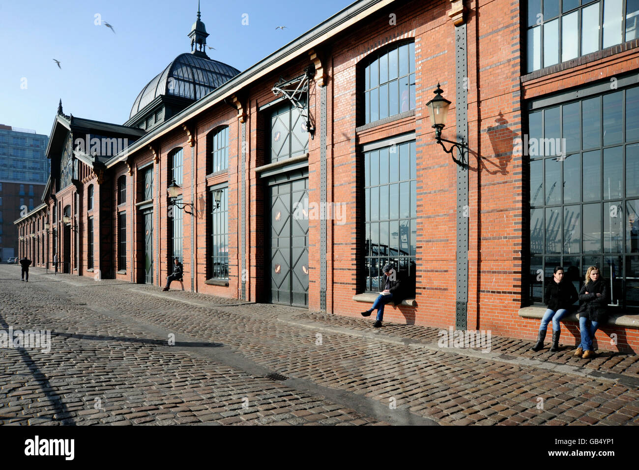 Sala de subasta de pescado, Fischereihafen puerto pesquero, St. Pauli, Hamburgo Foto de stock