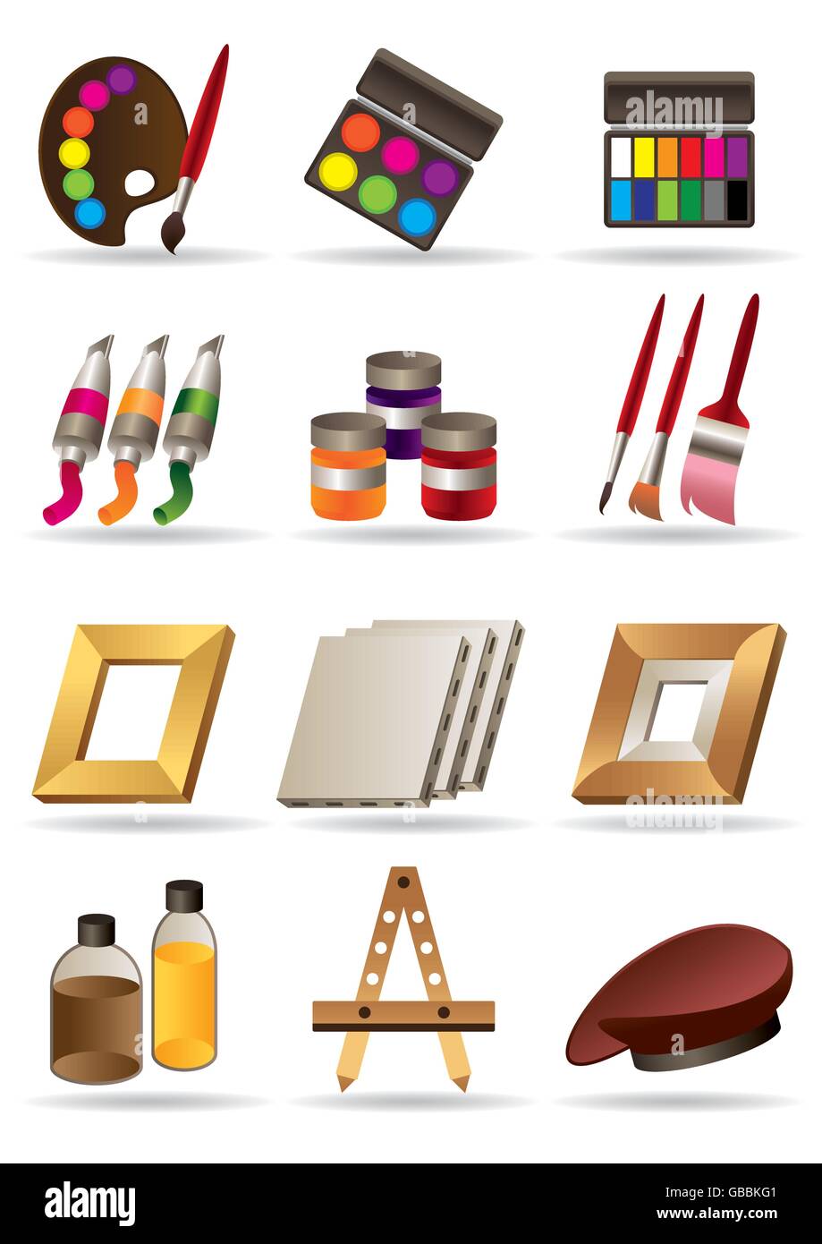 Materiales y herramientas de pintura para artistas iconos set - ilustración  vectorial Imagen Vector de stock - Alamy