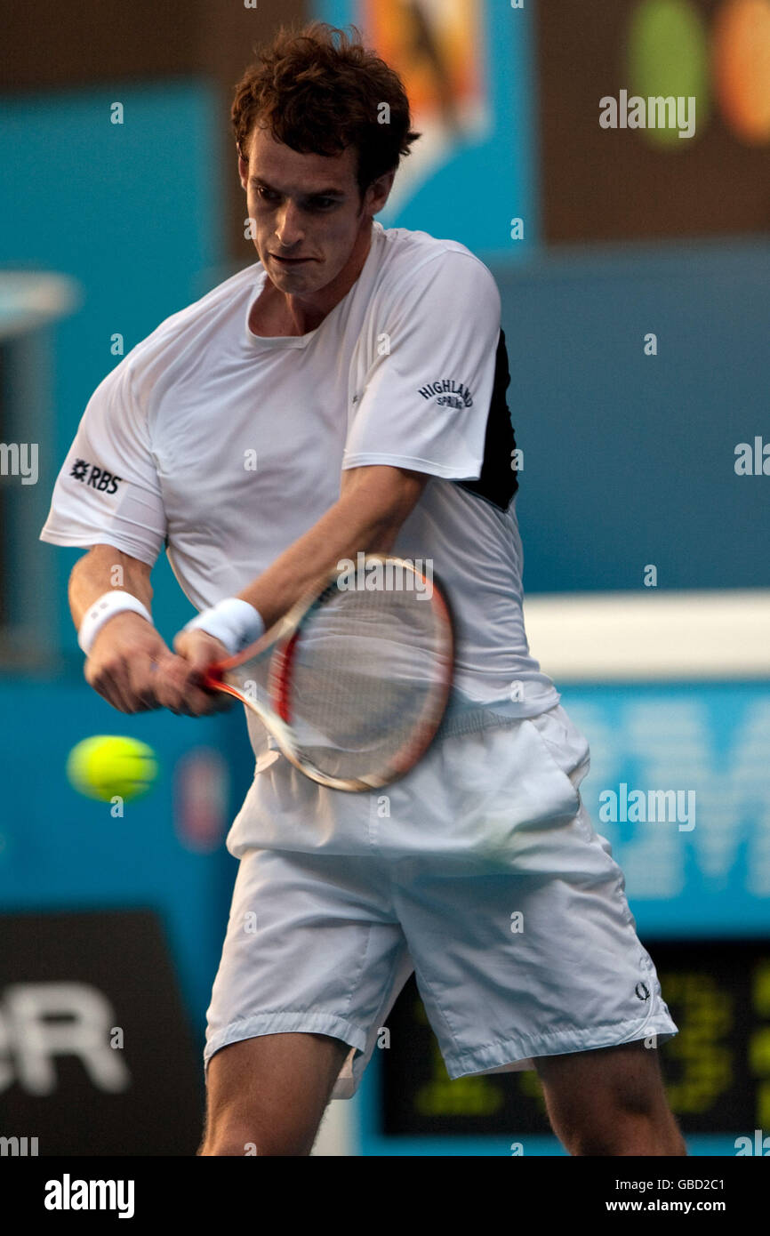 Andy Murray de Gran Bretaña durante el Abierto de Australia 2009 en Melbourne Park, Melbourne, Australia. Foto de stock