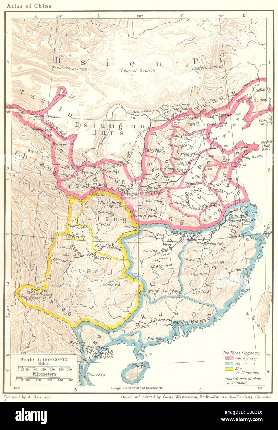 CHINA: los tres reinos, 220-265/280 A. D., 1935 vintage mapa Foto de stock