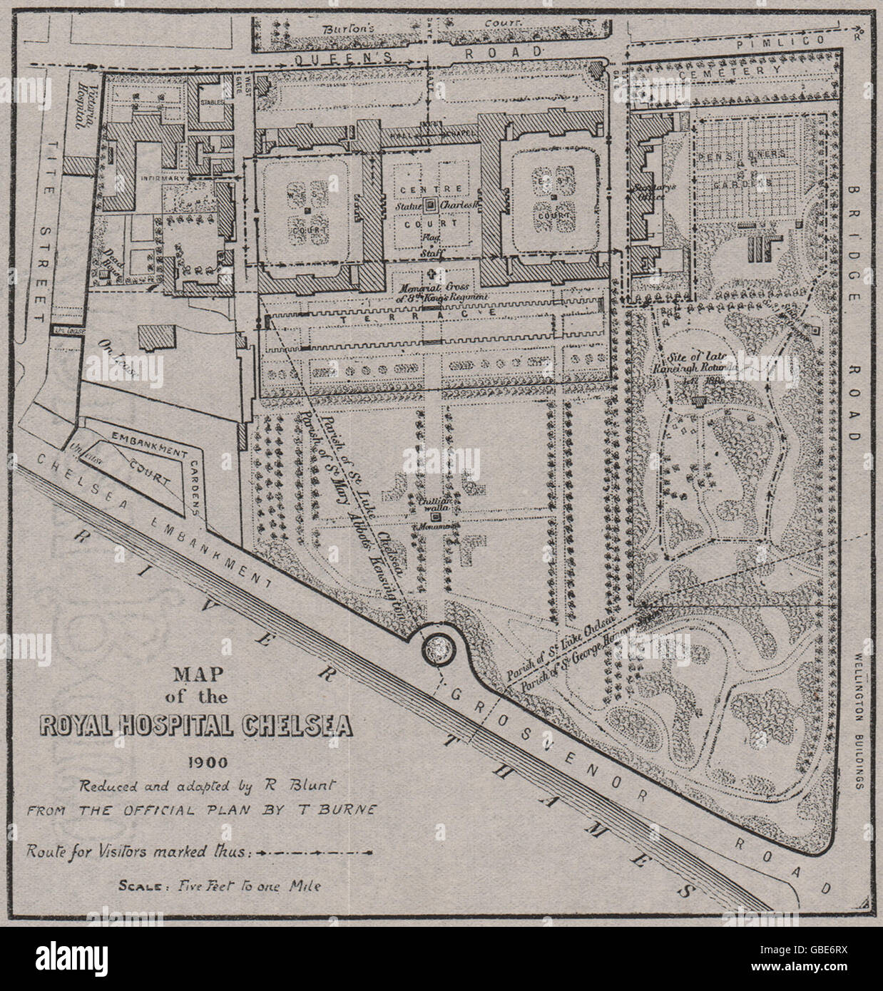 CHELSEA Mapa del Royal Hospital Chelsea 1900. Pequeña, 1900 Fotografía de stock Alamy