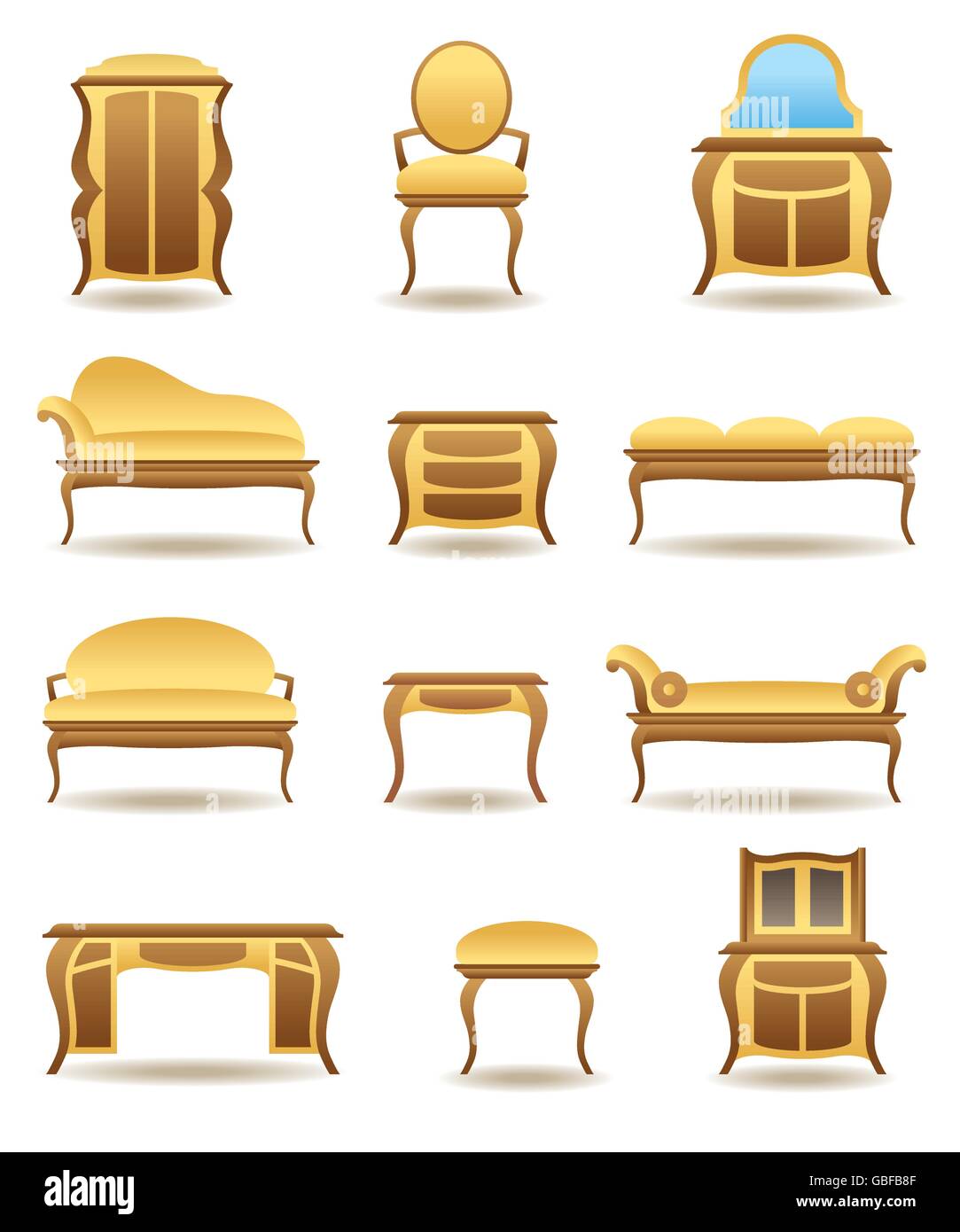 Juego De Iconos Con Muebles Y Artículos Para El Hogar Vector Ilustración de  stock - Getty Images