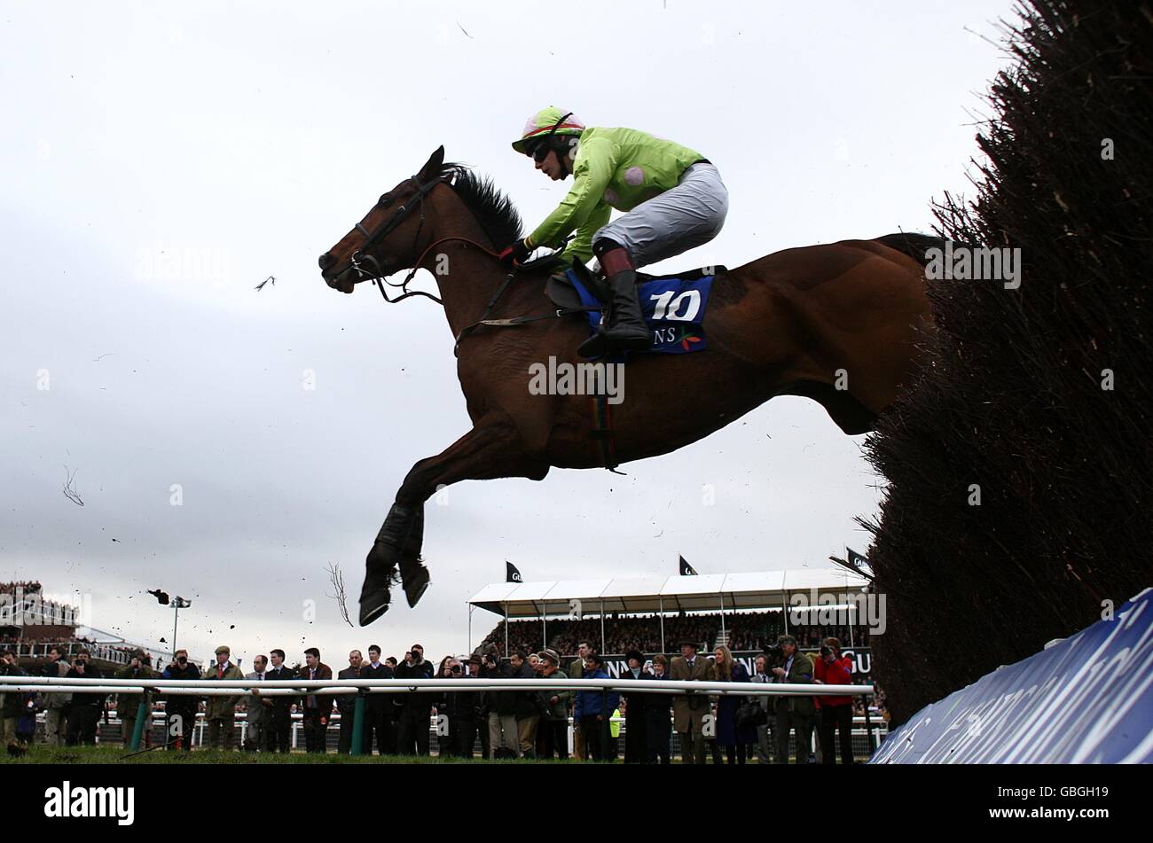 Scotsirish montado por el jockey Paul Townend en acción durante las temporadas vacaciones Reina Madre Campeona Chase. Foto de stock