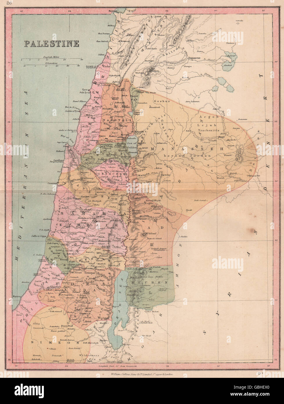 Palestina: mostrando las 12 tribus de Israel. COLLINS, 1880 mapa antiguo  Fotografía de stock - Alamy