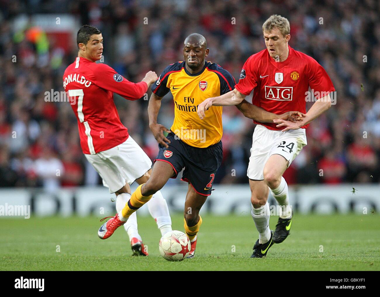 Fútbol - UEFA Champions League - Semifinales - Ida - el Manchester United v Arsenal - Old Trafford. Foto de stock