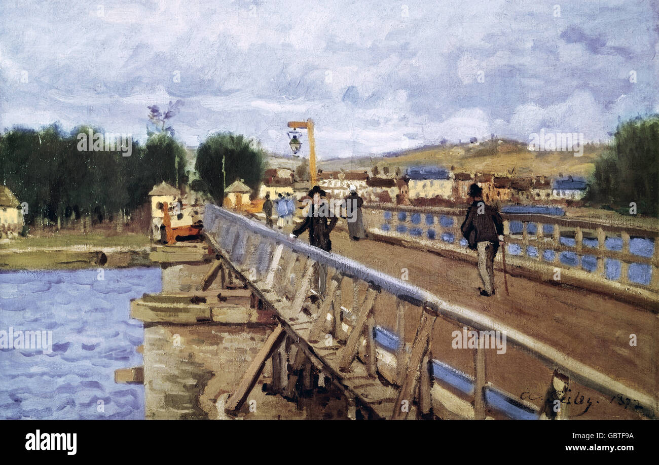 Bellas artes, Sisley, Alfred (1839 - 1899), pintura, 'La Passerelle d'Argentueil', 1872 Jeu de Peume, París Foto de stock