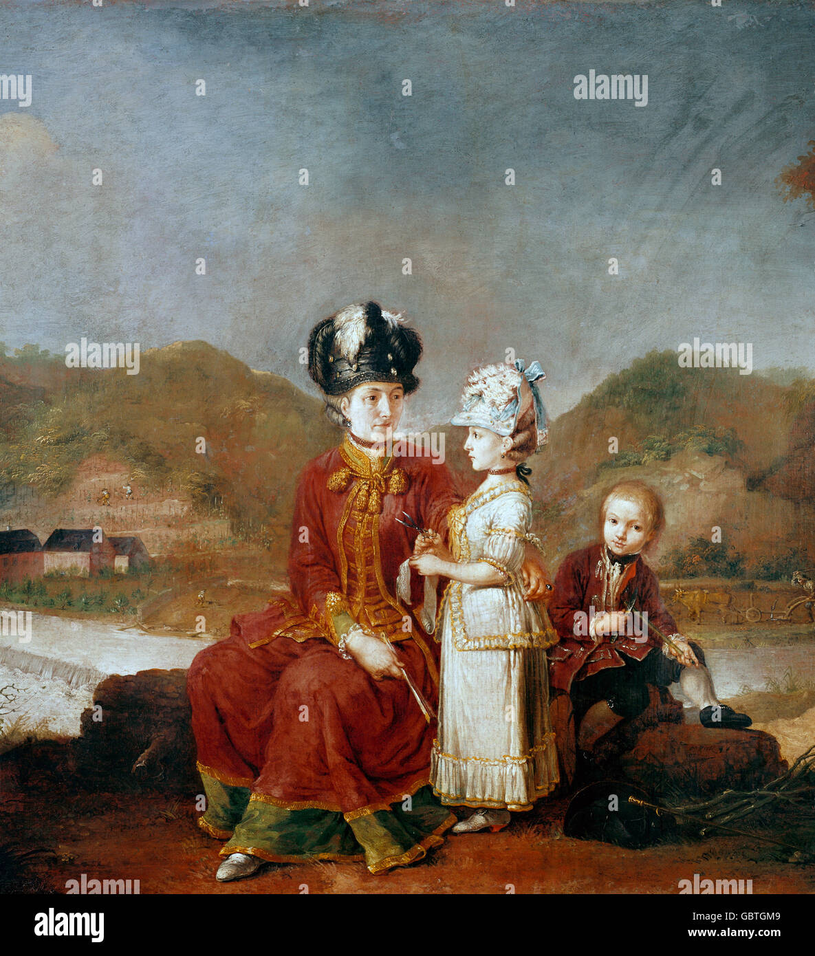 Bellas artes, Zick, Johann (1702 - 1762), pintura, "Retrato de una dama con niños", 1771, óleo sobre lienzo, 97 x 83 cm. Foto de stock
