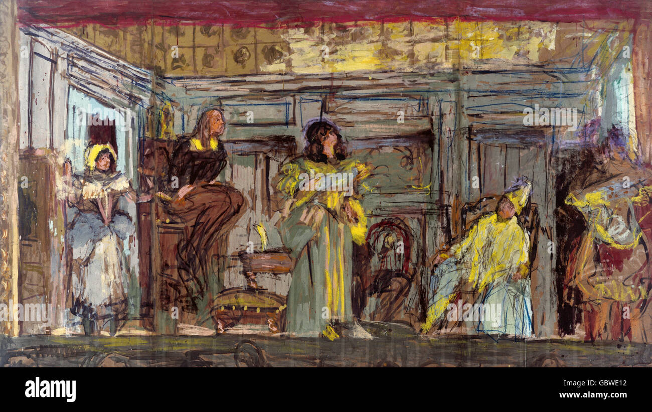 Bellas artes, Édouard Vuillard (1866 - 1940), proyecto de una pintura mural  para el Teatro des Champs Elysées, después de Moliere es 'Le Malade  Imaginaire', gouache y la tiza de color sobre