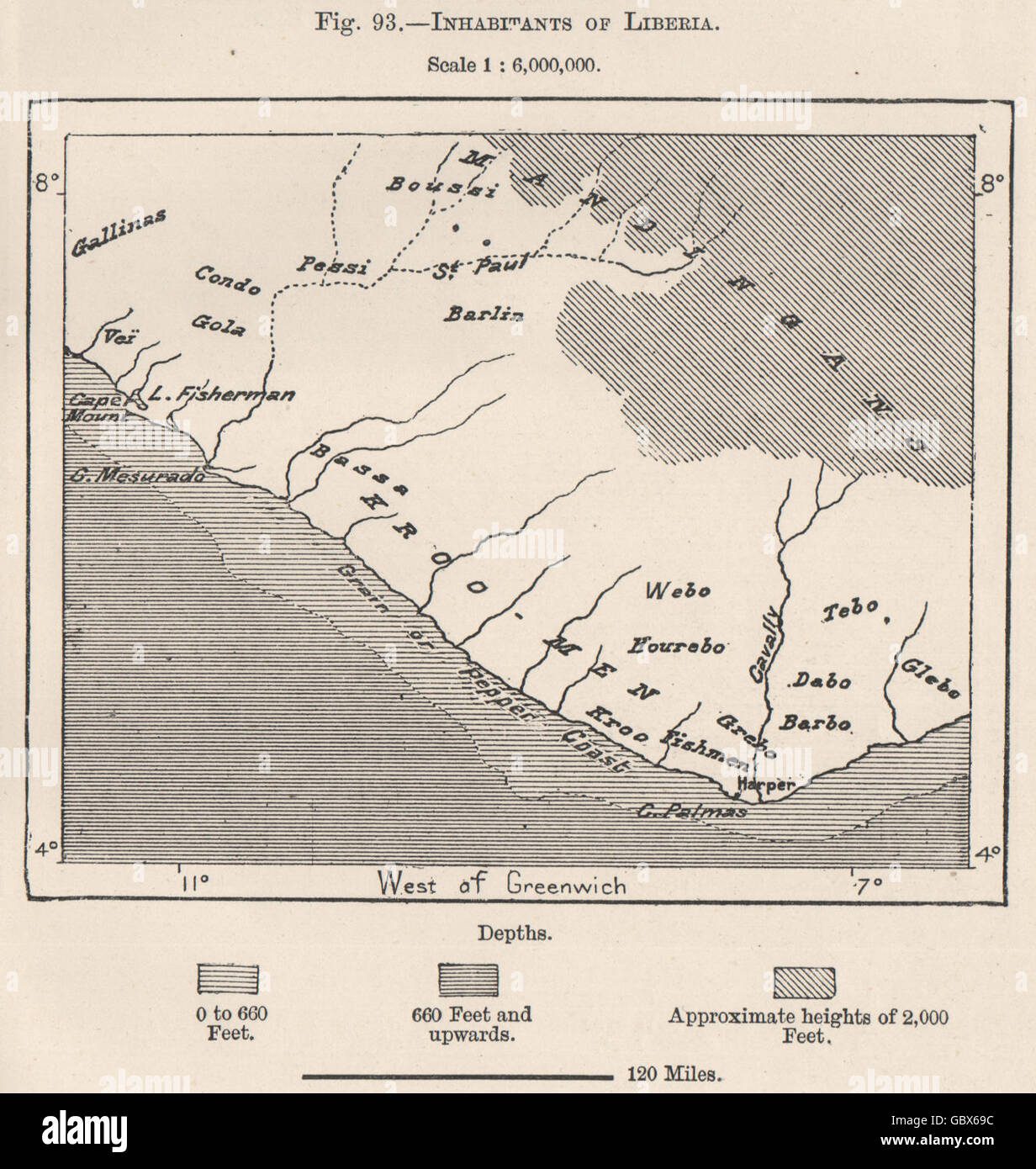 Los Habitantes De Liberia 1885 Mapa Antiguo Fotografía De Stock Alamy
