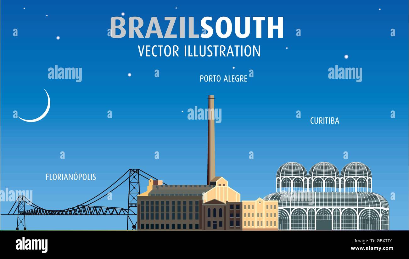 Imagen vectorial de monumentos de las ciudades del sur de Brasil. Ilustración del Vector