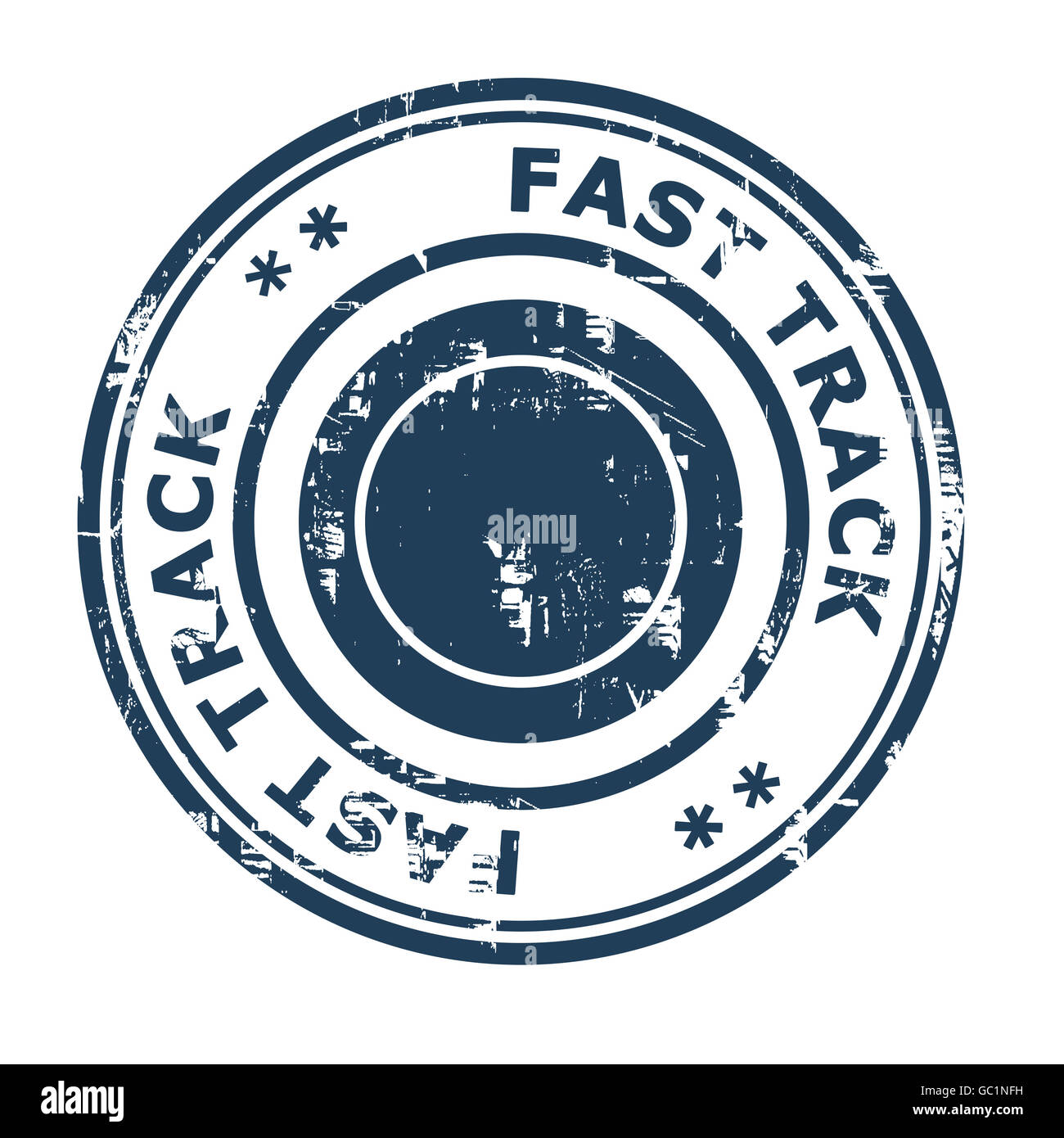 Concepto de negocio fast track de sello de caucho aislado sobre un fondo blanco. Foto de stock