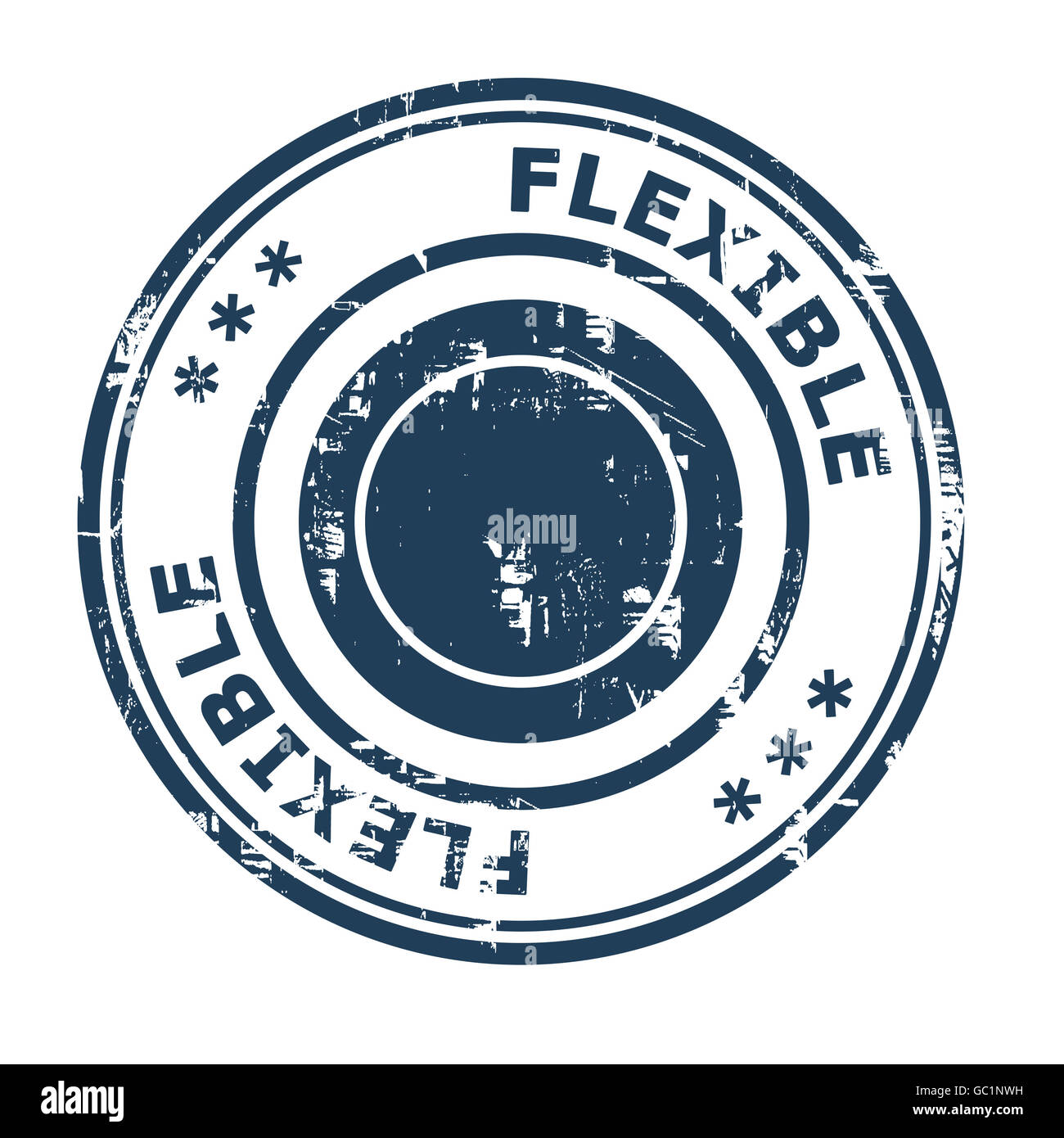 Concepto de negocio flexible sello de caucho aislado sobre un fondo blanco. Foto de stock