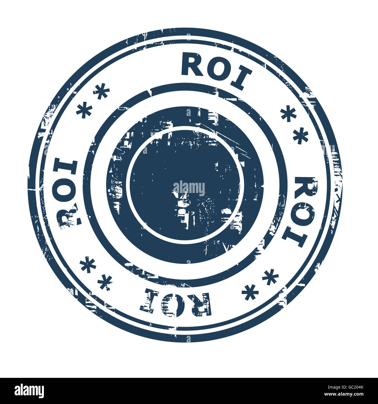 Concepto de negocio ROI sello de caucho aislado sobre un fondo blanco. Foto de stock