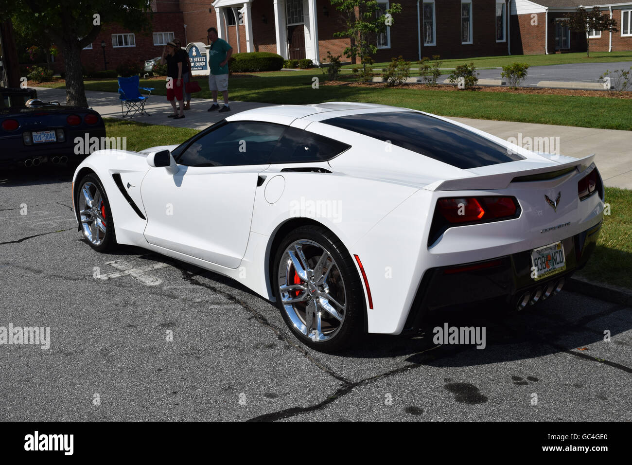 Un blanco de Corvette C7 Stingray en un car show Fotografía de stock