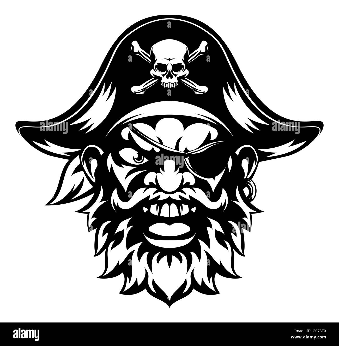 Una ilustración de una media buscando mascota deportiva carácter pirata Foto de stock