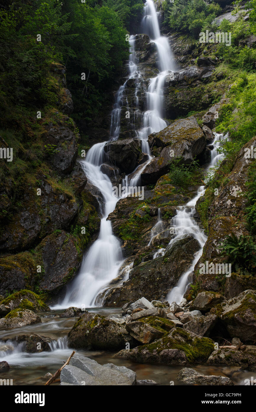 Cascadas de montaña en cascada sobre las rocas a través de jardines  naturales Fotografía de stock - Alamy