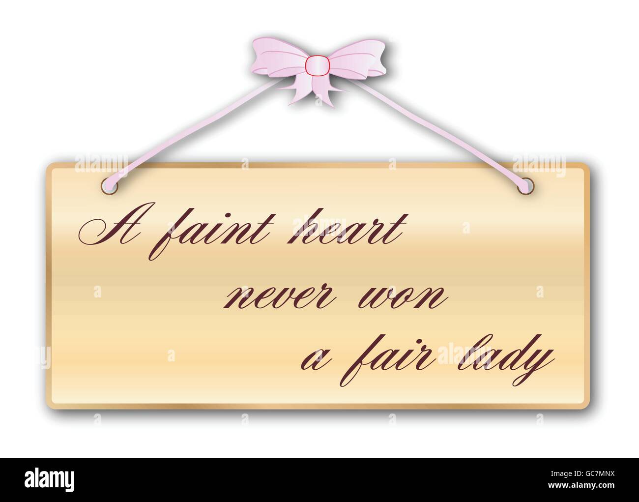 Nunca había ganado un corazón débil Fair Lady placa en madera veteada con Pink Ribbon y el arco sobre un fondo blanco. Ilustración del Vector