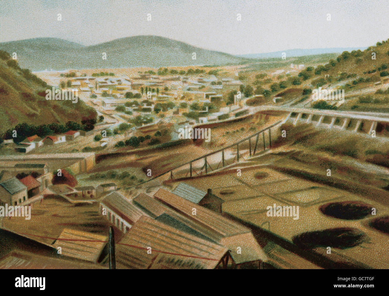 La historia de México. El estado de Hidalgo. Pachuca. La litografía, 1880. Foto de stock