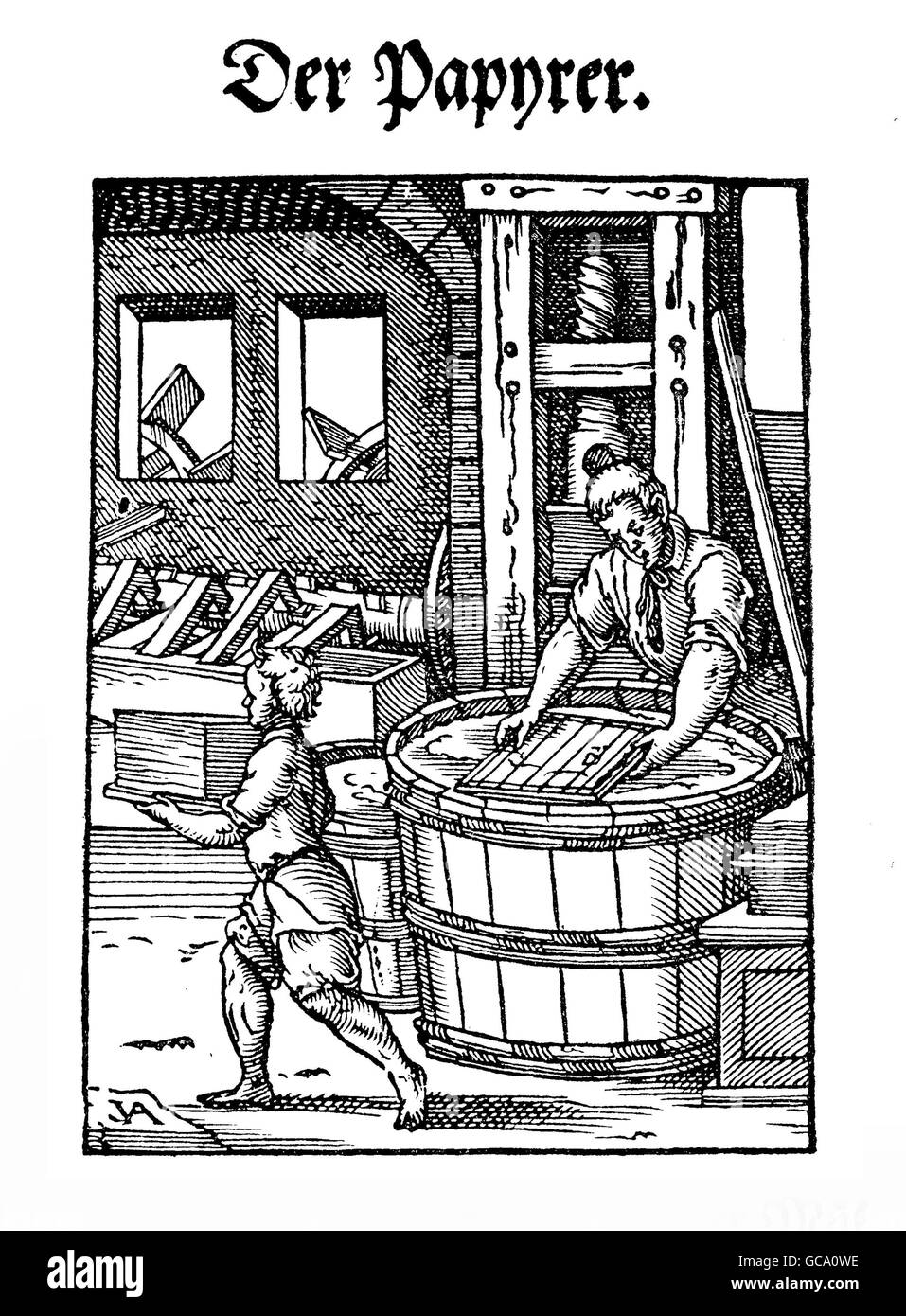 El arte y la artesanía, el Renaissance Workshop: el papelero por Jost Amman (1539-1591) Foto de stock