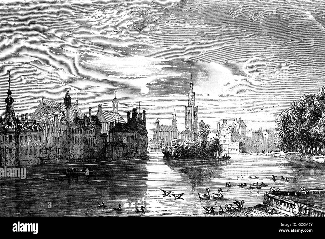 Vista del siglo XVIII de la Haya, sede del gobierno del Reino de los Países Bajos y la ciudad capital de la provincia de Holanda del Sur Foto de stock