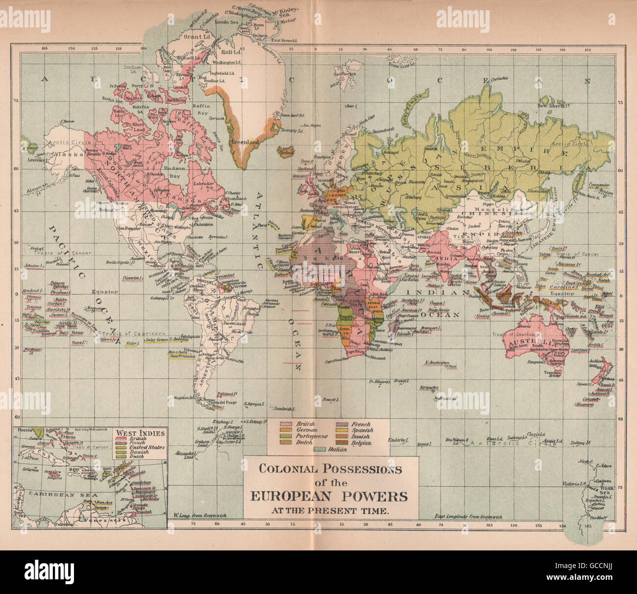 Mundial de 1910. Sus posesiones coloniales. África Asia India West/East  Indies, 1910 mapa Fotografía de stock - Alamy