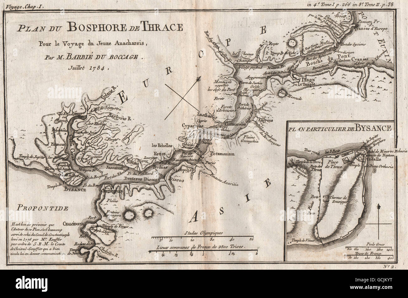 "Bósforo Bysance Bosphore Tracia' (Bizancio). La antigua Turquía. BOCAGE 1790 mapa Foto de stock