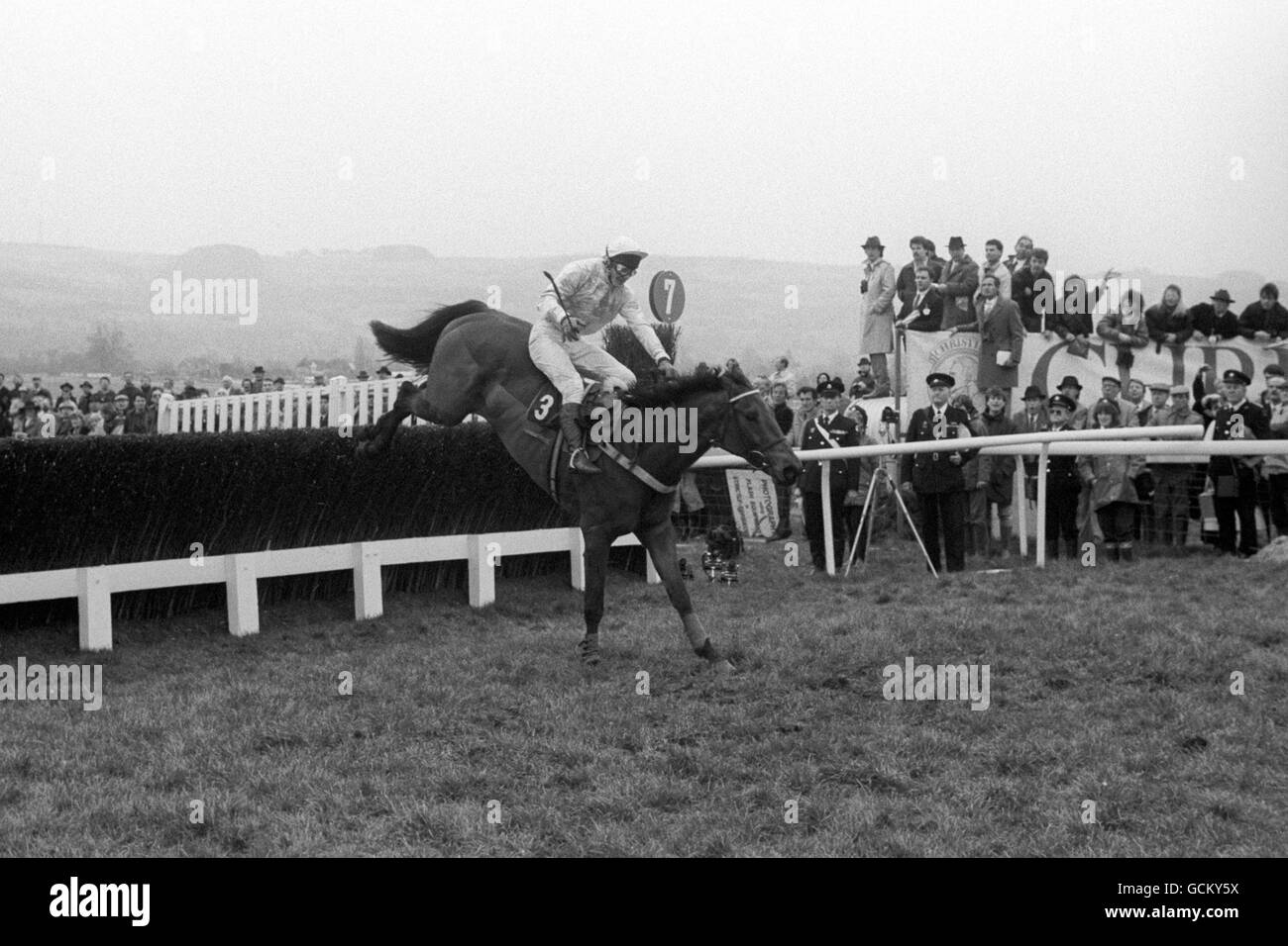 Charter Party con el jockey Richard Dunwoody para arriba aclara el último Para seguir y ganar la Copa de Oro Foto de stock