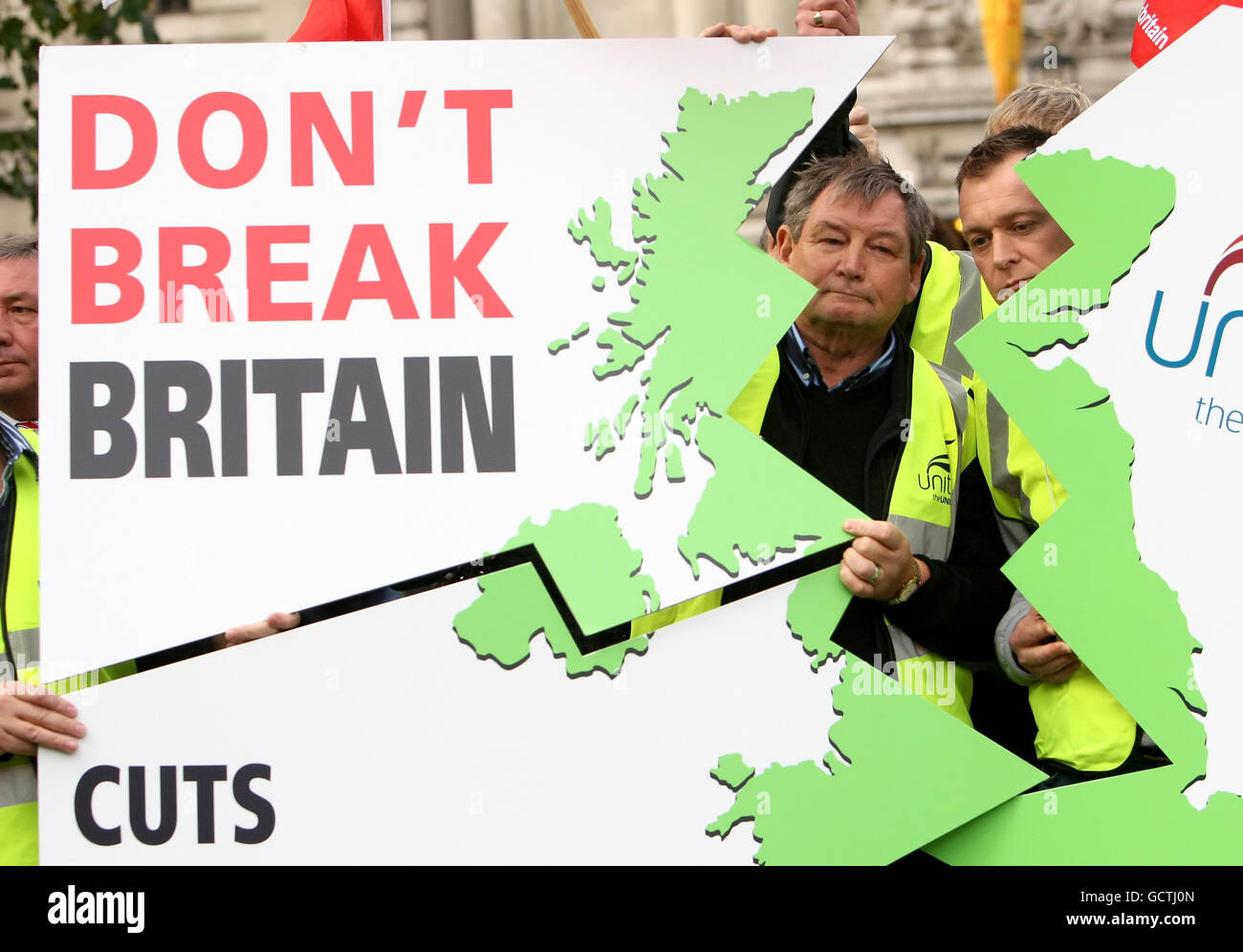 Repunte antical. Los miembros del sindicato Unison son vistos en el mitin 'No Romper Gran Bretaña' en Westminster, Londres. Foto de stock